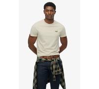 Rundhalsshirt SUPERDRY "ESSENTIAL LOGO EMB TEE", Herren, Gr. S, beige (straw grau marl), Single Jersey, Obermaterial: 100% Baumwolle, meliert, slim fit hüftlang, Rundhals, Shirts Rundhalsshirt, aus Ba