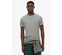 Rundhalsshirt SUPERDRY "ESSENTIAL LOGO EMB TEE", Damen, Gr. S, noos grau marl, blau, Single Jersey, Obermaterial: 100% Baumwolle, meliert, slim fit hüftlang, Rundhals, Shirts Rundhalsshirt (14380238-S