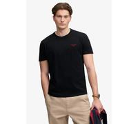 Rundhalsshirt SUPERDRY "ESSENTIAL SERIF LOGO EMB TEE", Herren, Gr. L, schwarz, neon rot, Single Jersey, Obermaterial: 100% Baumwolle, bedruckt, regular fit normal, Rundhals, Shirts Rundhalsshirt, Baum