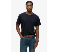 Rundhalsshirt SUPERDRY "ESSENTIALS RELAXED TEE", Herren, Gr. M, blau (super schwarz navy), Single Jersey, Obermaterial: 100% Baumwolle, unifarben, relaxed fit hüftbedeckend, Rundhals, Shirts Rundhalss