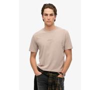 Rundhalsshirt SUPERDRY "MICRO LOGO T SHIRT", Herren, Gr. S, beige (deep beige), Single Jersey, Obermaterial: 100% Baumwolle, unifarben, loose fit hüftbedeckend, Rundhals, Shirts Rundhalsshirt (2683244