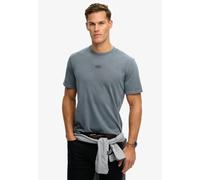 Rundhalsshirt SUPERDRY "MICRO LOGO TSHIRT", Damen, Gr. XL, stormy weather blau, Single Jersey, Obermaterial: 100% Baumwolle, unifarben, loose fit normal, Rundhals, Shirts Rundhalsshirt, mit Micro-Mark