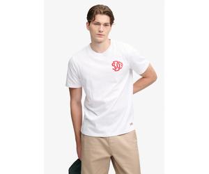 Rundhalsshirt SUPERDRY "Sd&co Neon Relaxed Tee", Herren, Gr. L, weiß (optic, rot), Single Jersey, Obermaterial: 100% Baumwolle, bedruckt, regular fit normal, Rundhals, Shirts Rundhalsshirt, Baumwolle,