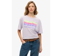 Rundhalsshirt SUPERDRY "SU-NEON RAINBOW OVERSIZED TEE", Damen, Gr. S, lila (soft lila), Single Jersey, Obermaterial: 100% Baumwolle, bedruckt, oversize normal, Rundhals, Shirts Rundhalsshirt (55208034