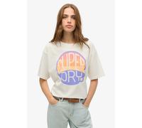 Rundhalsshirt SUPERDRY "SU-NEON RAINBOW OVERSIZED TEE", Damen, Gr. XL, weiß (sanftes weiß), Single Jersey, Obermaterial: 100% Baumwolle, bedruckt, oversize normal, Rundhals, Shirts Rundhalsshirt (7245