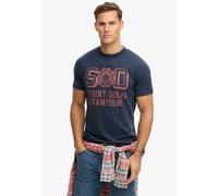 Rundhalsshirt SUPERDRY "VINTAGE PREP RELAXED TEE", Herren, Gr. L, navy, Single Jersey, Obermaterial: 100% Baumwolle, bedruckt, relaxed fit normal, Rundhals, Shirts Rundhalsshirt, mit coolem Rissdruck 