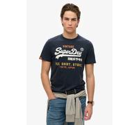 Rundhalsshirt SUPERDRY "VL CALI RELAXED TEE", Herren, Gr. S, blau (nautical navy), Single Jersey, Obermaterial: 100% Baumwolle, bedruckt, relaxed fit normal, Rundhals, Shirts Rundhalsshirt (35025842-S