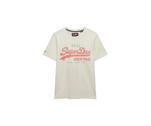 Rundhalsshirt SUPERDRY "VL CLASSIC TEE", Damen, Gr. XL, soft weiß, Single Jersey, Obermaterial: 100% Baumwolle, bedruckt, regular fit normal, Rundhals, Shirts Rundhalsshirt, mit klassischem Vintage-Lo