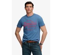 Rundhalsshirt SUPERDRY "VL CLASSIC TEE", Herren, Gr. L, blau (wedgewood blau), Single Jersey, Obermaterial: 100% Baumwolle, bedruckt, relaxed fit normal, Rundhals, Shirts Rundhalsshirt, Baumwolle, rel