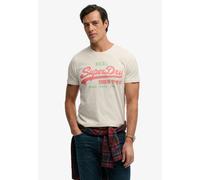 Rundhalsshirt SUPERDRY "VL CLASSIC TEE", Herren, Gr. L, weiß (soft weiß), Single Jersey, Obermaterial: 100% Baumwolle, bedruckt, regular fit normal, Rundhals, Shirts Rundhalsshirt, mit klassischem Vin