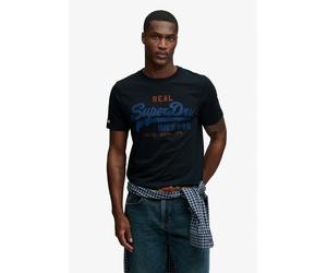 Rundhalsshirt SUPERDRY "VL CLASSIC TEE", Herren, Gr. XL, schwarz (eclipse navy), Single Jersey, Obermaterial: 100% Baumwolle, bedruckt, regular fit normal, Rundhals, Shirts Rundhalsshirt, mit klassisc