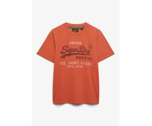 Rundhalsshirt SUPERDRY "VL HERITAGE RELAXED TEE", Herren, Gr. L, rust orange marl, Single Jersey, Obermaterial: 60% Baumwolle, 40% Polyester, bedruckt, meliert, relaxed fit normal, Rundhals, Shirts Ru