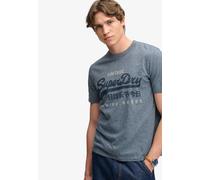 Rundhalsshirt SUPERDRY "VL HERITAGE RELAXED TEE", Herren, Gr. XXL, grau (denim blau marl), Single Jersey, Obermaterial: 100% Baumwolle, bedruckt, meliert, relaxed fit normal, Rundhals, Shirts Rundhals