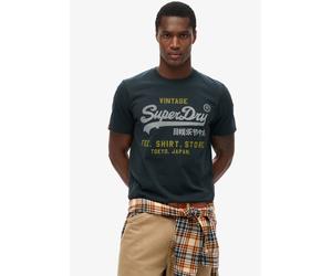 Rundhalsshirt SUPERDRY "VL HERITAGE RELAXED TEE", Jungen, Gr. 3XL, blau (eclipse navy), Single Jersey, Obermaterial: 100% Baumwolle, meliert, relaxed fit normal, Rundhals, Shirts Rundhalsshirt (587023