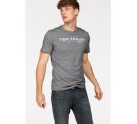 Rundhalsshirt TOM TAILOR, Damen, Gr. 3XL, grau (grau meliert), Single Jersey, Obermaterial: 85% Baumwolle, 15% Viskose, bedruckt, regular fit, Rundhals, Shirts Rundhalsshirt, mit Logoprint, Topseller