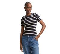 Rundhalsshirt TOM TAILOR DENIM, Damen, Gr. L, navy cloud grau stripe, Single Jersey, Obermaterial: 93% Baumwolle, 7% Elasthan, gestreift, körpernah hüftbedeckend, Rundhals, Shirts Rundhalsshirt, gestr