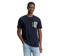 T-Shirt TOM TAILOR DENIM, Herren, Gr. S, midnight navy blau, Jersey, Obermaterial: 100% Baumwolle, modisch, regular fit taillenbedeckt, Rundhals, Kurzarm, Shirts, mit verschiedenen Logo Prints (182283