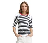 Rundhalsshirt TOM TAILOR DENIM, Damen, Gr. XS (34), blau (navy weiß), Jersey, Obermaterial: 100% Baumwolle, gestreift, regular fit hüftlang, Rundhals, Shirts Rundhalsshirt, mit Streifen-Muster (930471