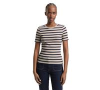 Rundhalsshirt TOM TAILOR DENIM, Damen, Gr. XXL, cloud grau navy stripe, Single Jersey, Obermaterial: 93% Baumwolle, 7% Elasthan, gestreift, körpernah hüftbedeckend, Rundhals, Shirts Rundhalsshirt, ges