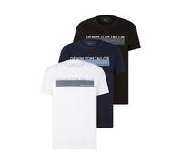 Rundhalsshirt TOM TAILOR DENIM, Herren, Gr. L, bunt (weiß, schwarz, marine), Single Jersey, Obermaterial: 100% Baumwolle, bedruckt, regular fit normal, Rundhals, Shirts Rundhalsshirt, mit Logo Print (