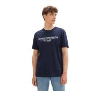 Rundhalsshirt TOM TAILOR DENIM, Herren, Gr. S, blau (sky captain blau), Single Jersey, Obermaterial: 100% Baumwolle, bedruckt, unifarben, regular fit taillenbedeckt, Rundhals, Shirts Rundhalsshirt, mi