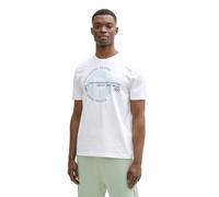Rundhalsshirt TOM TAILOR DENIM, Herren, Gr. XXL, weiß (knit weiß), Single Jersey, Obermaterial: 100% Baumwolle, bedruckt, regular fit taillenbedeckt, Rundhals, Shirts Rundhalsshirt, mit verschiedenen