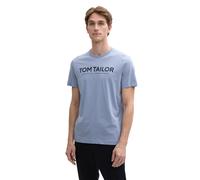 Rundhalsshirt TOM TAILOR, Herren, Gr. L, blau (dove blau), Single Jersey, Obermaterial: 100% Baumwolle, bedruckt, regular fit hüftbedeckend, Rundhals, Shirts Rundhalsshirt, mit Logoprint, Topseller (8