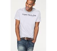 Rundhalsshirt TOM TAILOR, Herren, Gr. S, weiß, Single Jersey, Obermaterial: 100% Baumwolle, regular fit, Rundhals, Shirts Rundhalsshirt, mit Logoprint (19874325-S) weiß
