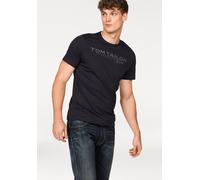 Rundhalsshirt TOM TAILOR, Herren, Gr. XL, blau (marine), Single Jersey, Obermaterial: 100% Baumwolle, bedruckt, regular fit hüftbedeckend, Rundhals, Shirts Rundhalsshirt, mit Logoprint (233974-XL)