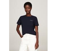 Rundhalsshirt TOMMY HILFIGER "1985 REG MINI CORP LOGO C-NK SHORT SLEEVE", Damen, Gr. M, blau (nos desert sky), Single Jersey, Obermaterial: 95% Baumwolle, 5% Elasthan, unifarben, Basic, regular fit hü