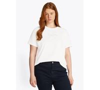 Rundhalsshirt TOMMY HILFIGER CURVE "CRV REG SCRIPT C-NK TEE SS", Damen, Gr. 48, beige (ecru), Single Jersey, Obermaterial: 100% Baumwolle, unifarben, tailored fit, Rundhals, abgerundeter Saum, Shirts