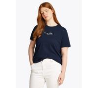 Rundhalsshirt TOMMY HILFIGER CURVE "CRV REG SCRIPT C-NK TEE SS", Damen, Gr. 48, blau (schwarz night navy), Single Jersey, Obermaterial: 100% Baumwolle, unifarben, tailored fit, Rundhals, abgerundeter