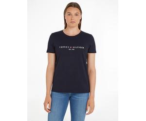 Rundhalsshirt TOMMY HILFIGER "HERITAGE HILFIGER C-NK REG TEE", Damen, Gr. S (36), blau (desert sky (dunkelblau)), Single Jersey, Obermaterial: 100% Baumwolle, bestickt, unifarben, figurbetont normal, 