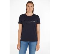 Rundhalsshirt TOMMY HILFIGER "HERITAGE HILFIGER C-NK REG TEE", Damen, Gr. XXS (32), blau (desert sky (dunkelblau)), Single Jersey, Obermaterial: 100% Baumwolle, bestickt, unifarben, figurbetont normal