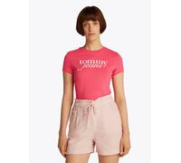 Rundhalsshirt TOMMY JEANS CURVE "Shirt TJW SLIM ESSENTIAL", Damen, Gr. XXL (44), amour, Jersey, Obermaterial: 100% Baumwolle, bedruckt, unifarben, regular fit, Rundhals, Shirts Rundhalsshirt, in Große