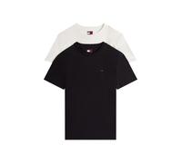 Rundhalsshirt TOMMY JEANS "TJM XSLIM 2PACK JERSEY TEE EXT", Damen, Gr. L, schwarz-weiß (schwarz, ecru), Single Jersey, Obermaterial: 100% Baumwolle, unifarben, slim fit normal, Rundhals, eingesetzt ab