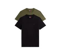 Rundhalsshirt TOMMY JEANS "TJM XSLIM 2PACK JERSEY TEE EXT", Damen, Gr. M, schwarz, dunkelgrünery, Single Jersey, Obermaterial: 100% Baumwolle, slim fit normal, Rundhals, eingesetzt abgesteppte Kante,