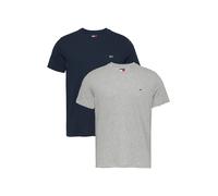 Rundhalsshirt TOMMY JEANS "TJM XSLIM 2PACK JERSEY TEE EXT", Damen, Gr. S, blau (grau htr, schwarz night navy), Single Jersey, Obermaterial: 100% Baumwolle, unifarben, slim fit normal, Rundhals, einges