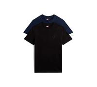Rundhalsshirt TOMMY JEANS "TJM XSLIM 2PACK JERSEY TEE EXT", Damen, Gr. S, schwarz (schwarz, schwarz night navy), Single Jersey, Obermaterial: 100% Baumwolle, slim fit normal, Rundhals, eingesetzt abge