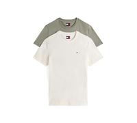 Rundhalsshirt TOMMY JEANS "TJM XSLIM 2PACK JERSEY TEE EXT", Damen, Gr. XL, beige (ecru, utility sage), Single Jersey, Obermaterial: 100% Baumwolle, slim fit normal, Rundhals, eingesetzt abgesteppte Ka
