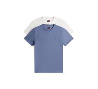 Rundhalsshirt TOMMY JEANS "TJM XSLIM 2PACK JERSEY TEE EXT", Damen, Gr. XXL, blau (ecru, blau moment), Single Jersey, Obermaterial: 100% Baumwolle, slim fit normal, Rundhals, eingesetzt abgesteppte Kan