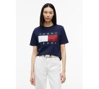 Rundhalsshirt TOMMY JEANS "TJW BXY FLAG SS TEE EXT", Damen, Gr. S (36/38), blau (dunkelblau), Single Jersey, Obermaterial: 100% Baumwolle, bedruckt, normal, Rundhals, Shirts Rundhalsshirt, Baumwolle (