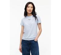 Rundhalsshirt TOMMY JEANS "TJW REG CLASSIC LOGO SS TEE", Damen, Gr. XS (34), blau (sheer blau), Single Jersey, Obermaterial: 70% Baumwolle, 30% Viskose, bedruckt, normal, Rundhals, Shirts Rundhalsshir
