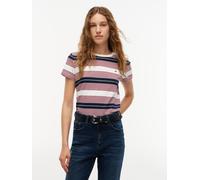 Rundhalsshirt TOMMY JEANS "TJW REG ESS JERSEY SS TEE EXT", Damen, Gr. 1X (48), bunt (sanftes weiß, rwb stripe), Single Jersey, Obermaterial: 100% Baumwolle, gestreift, normal, Rundhals, Shirts Rundhal