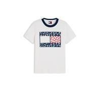 Rundhalsshirt TOMMY JEANS "TJW REG NOLVETY RINGER", Damen, Gr. S (36/38), sanftes weiß, Single Jersey, Obermaterial: 100% Baumwolle, bedruckt, normal, Rundhals, Shirts Rundhalsshirt, Baumwolle (594260