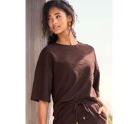 Rundhalsshirt VENICE BEACH, Damen, Gr. 32/34, dunkelbraun, Sweatware, Obermaterial: 98% Polyester, 2% Elasthan, unifarben, figurumspielend hüftlang, Rundhals, Shirts Rundhalsshirt, aus softer Struktur