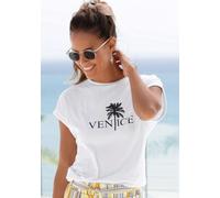 Rundhalsshirt VENICE BEACH, Damen, Gr. 32/34, weiß, Jersey, Obermaterial: 100% Baumwolle, unifarben, figurumspielend hüftlang, Rundhals, Aufschlag, Shirts Rundhalsshirt, mit Frontdruck, T-shirt aus Ba