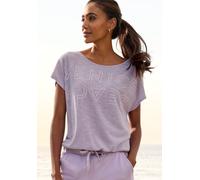 Rundhalsshirt VENICE BEACH, Damen, Gr. 36/38, lila (flieder), Slub, Obermaterial: 65% Polyester, 35% Viskose, mehrfarbig, figurumspielend hüftlang, Rundhals, Shirts Rundhalsshirt, mit Logoprint, T-Shi