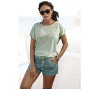 Rundhalsshirt VENICE BEACH, Damen, Gr. 52/54, grün (mint), Slub, Obermaterial: 65% Polyester, 35% Viskose, mehrfarbig, figurumspielend hüftlang, Rundhals, Shirts Rundhalsshirt, mit Logoprint, T-Shirt,