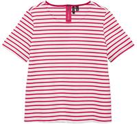 Rundhalsshirt VERO MODA "VMABBY SS ZIP TOP JRS NOOS", Damen, Gr. XS, snow weiß stripes:jazzy, Jersey, Obermaterial: 77% Polyester, 19% Viskose, 4% Elasthan, gestreift, normal, Rundhals, Shirts Rundhal